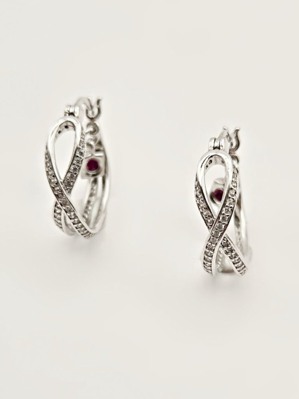 ELLE Sterling Silver Pavé CZ Twist Hoop Earrings